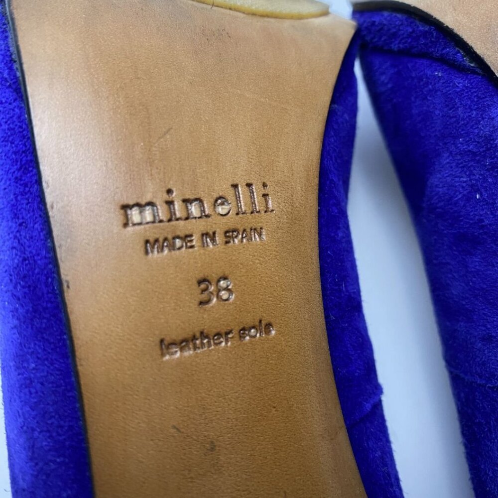 MINELLI Paris Royal Blue Suede Pointed Toe Pumps Size 38 - Picture 12 of 12